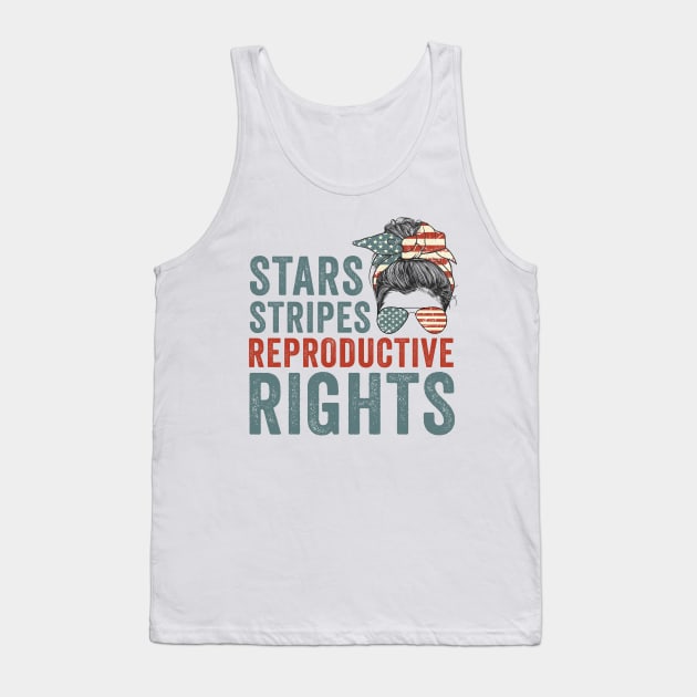 Retro messy bun stars stripes reproductive rights pro choice feminist gift Tank Top by BadDesignCo